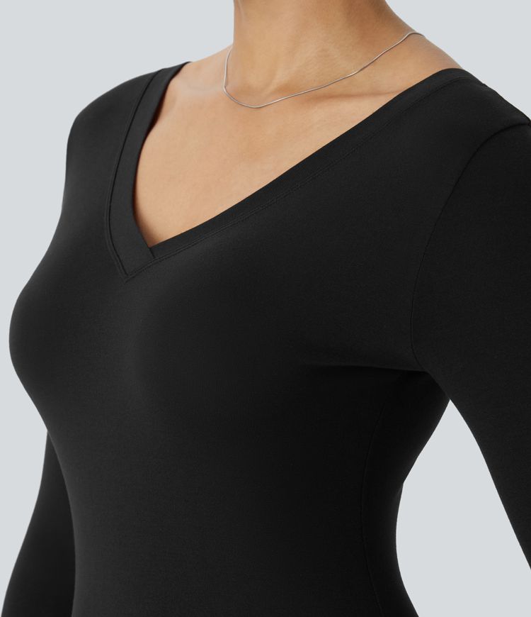 V-neck long sleeve drape maxi casual dress