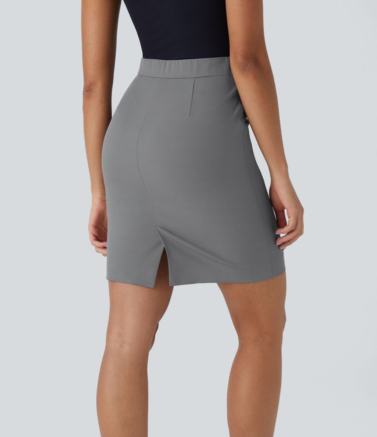 High-Waist Side Zipper Split Mini Work Skirt