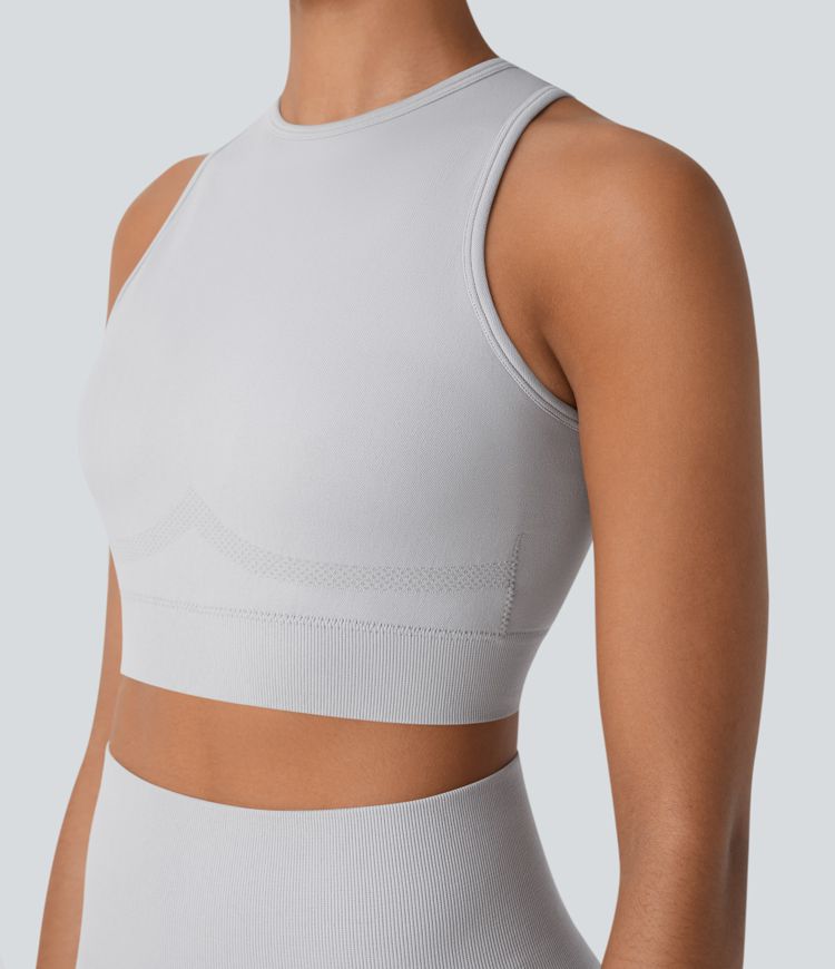 Seamless Flow Round Neck Racerback Cropped Skinny Yoga Tank Vest Top