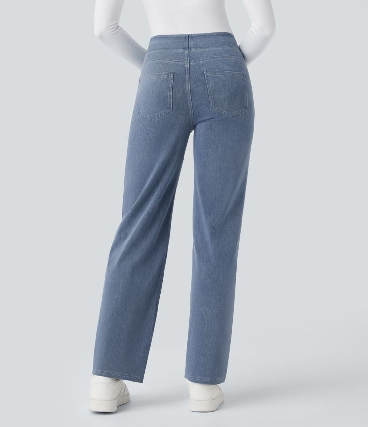 HalaraMagic™ High Waisted Multiple Pockets Straight Leg Stretchy Knit Work Jeans