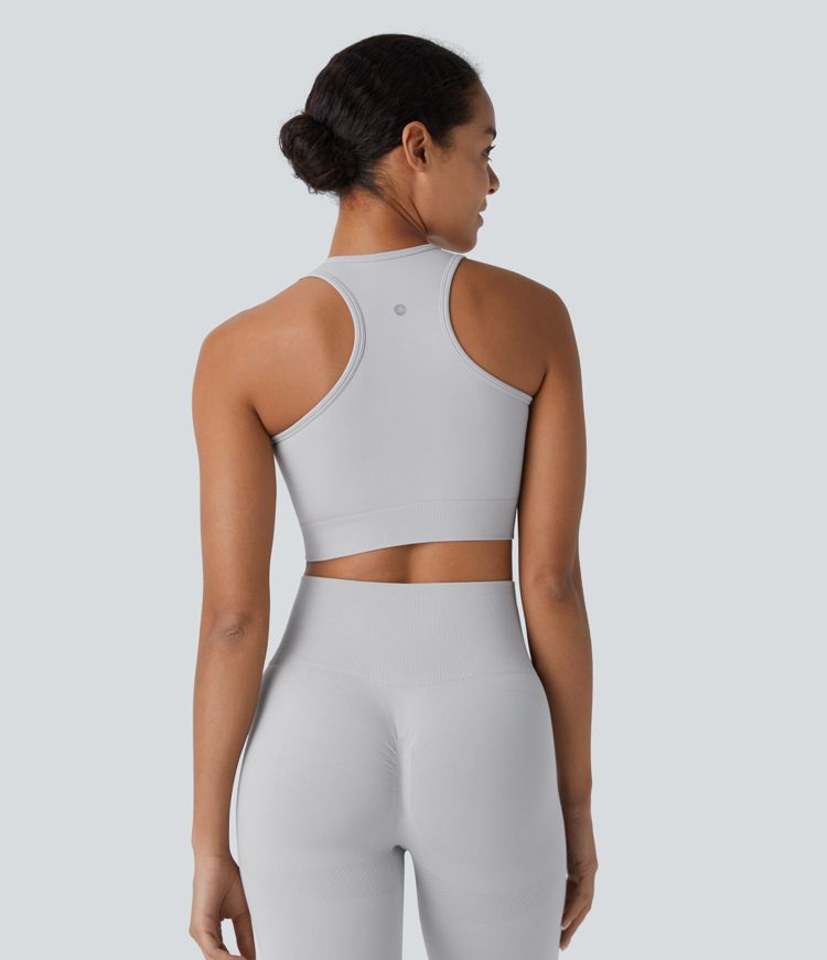 Seamless Flow Round Neck Racerback Cropped Skinny Yoga Tank Vest Top