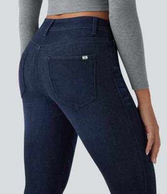 Halara Flex™ Skinny-Jeans aus elastischem Denim im 5-Pocket-Style mit mittelhohem Bund und Knöpfe-Reißverschluss