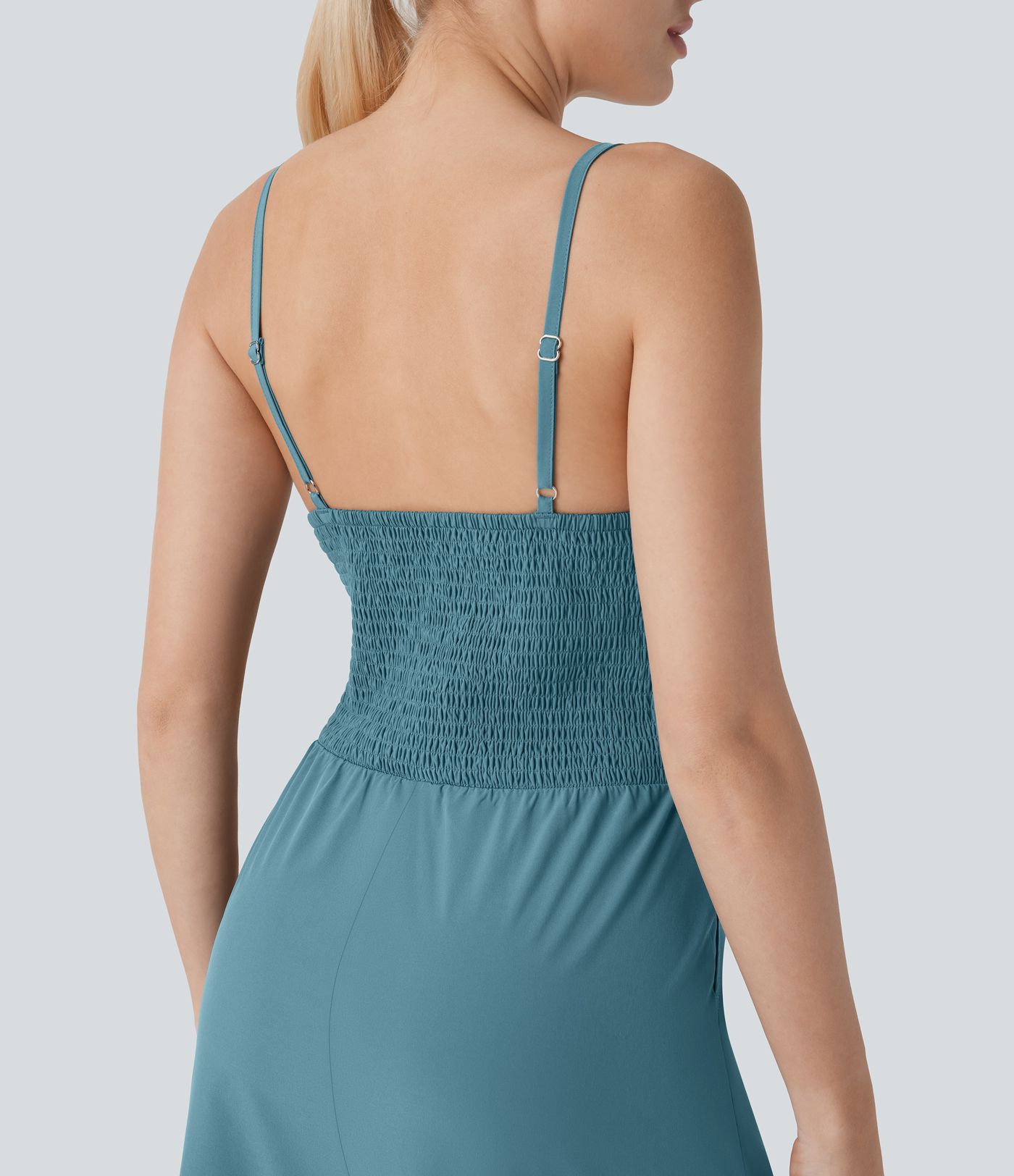 Breezeful™ Adjustable Strap Shirred Side Pocket Quick Dry Casual Jumpsuit