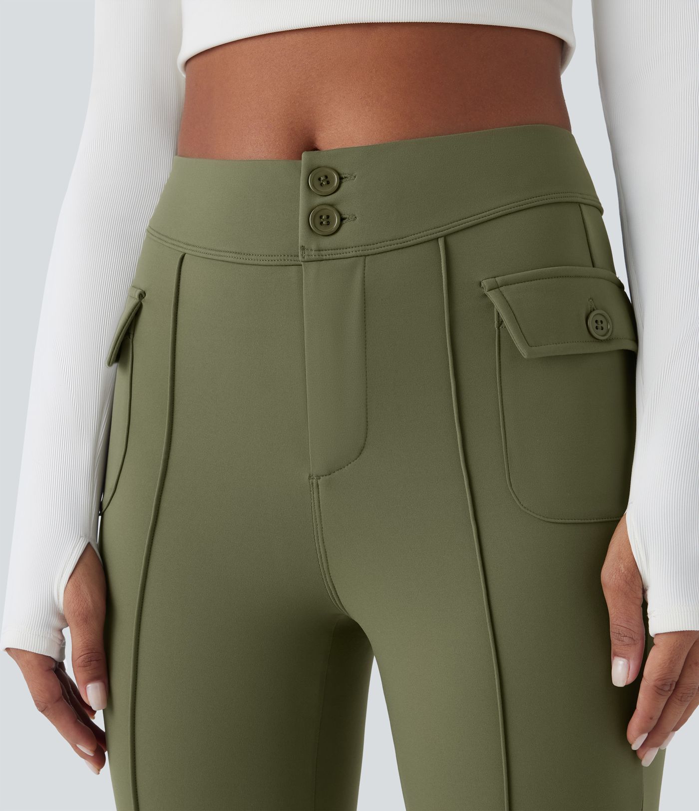 Pantalón Softlyzero™ cargo acampanado bolsillo lateral solapa tiro alto térmico