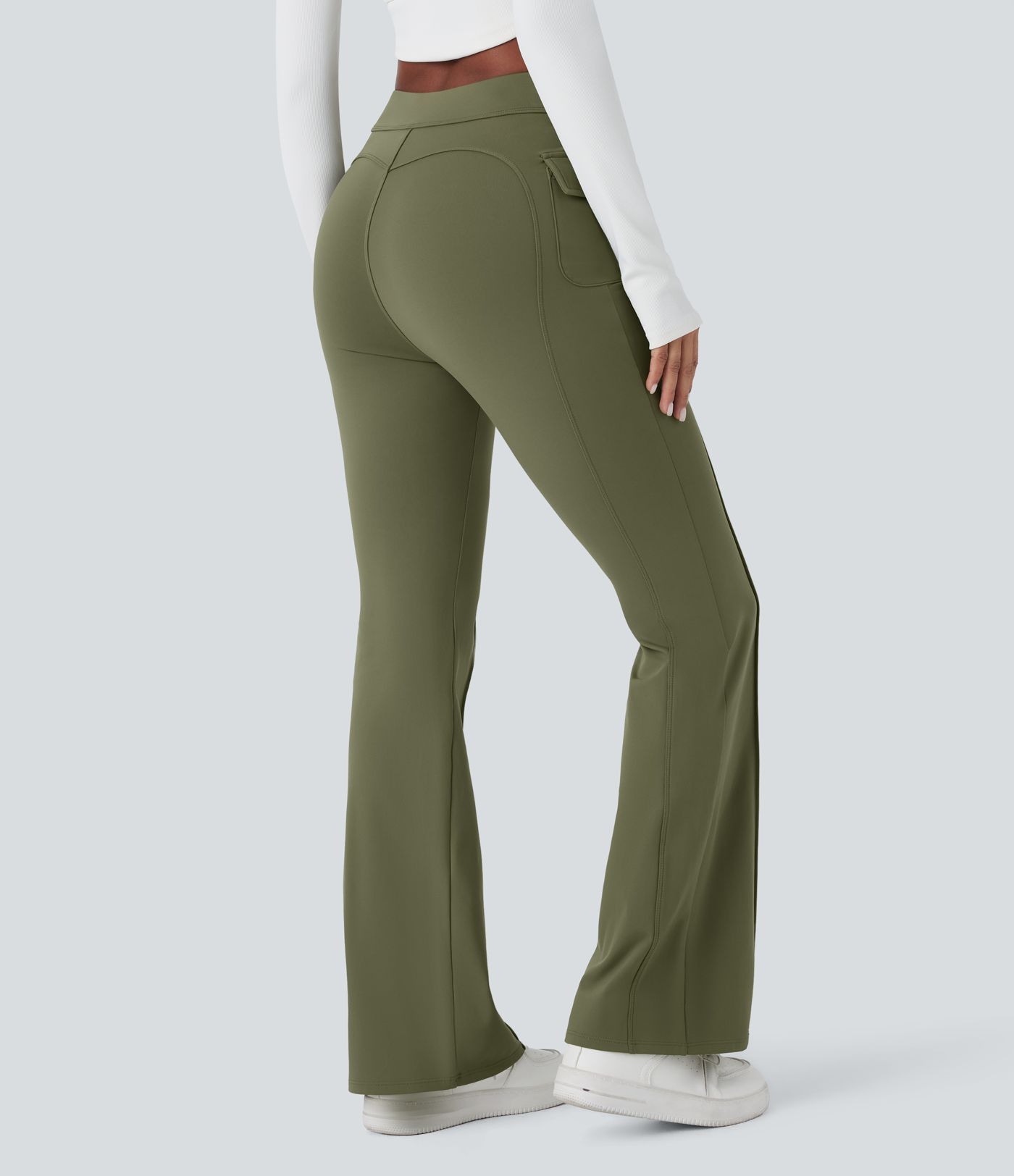 Pantalón Softlyzero™ cargo acampanado bolsillo lateral solapa tiro alto térmico