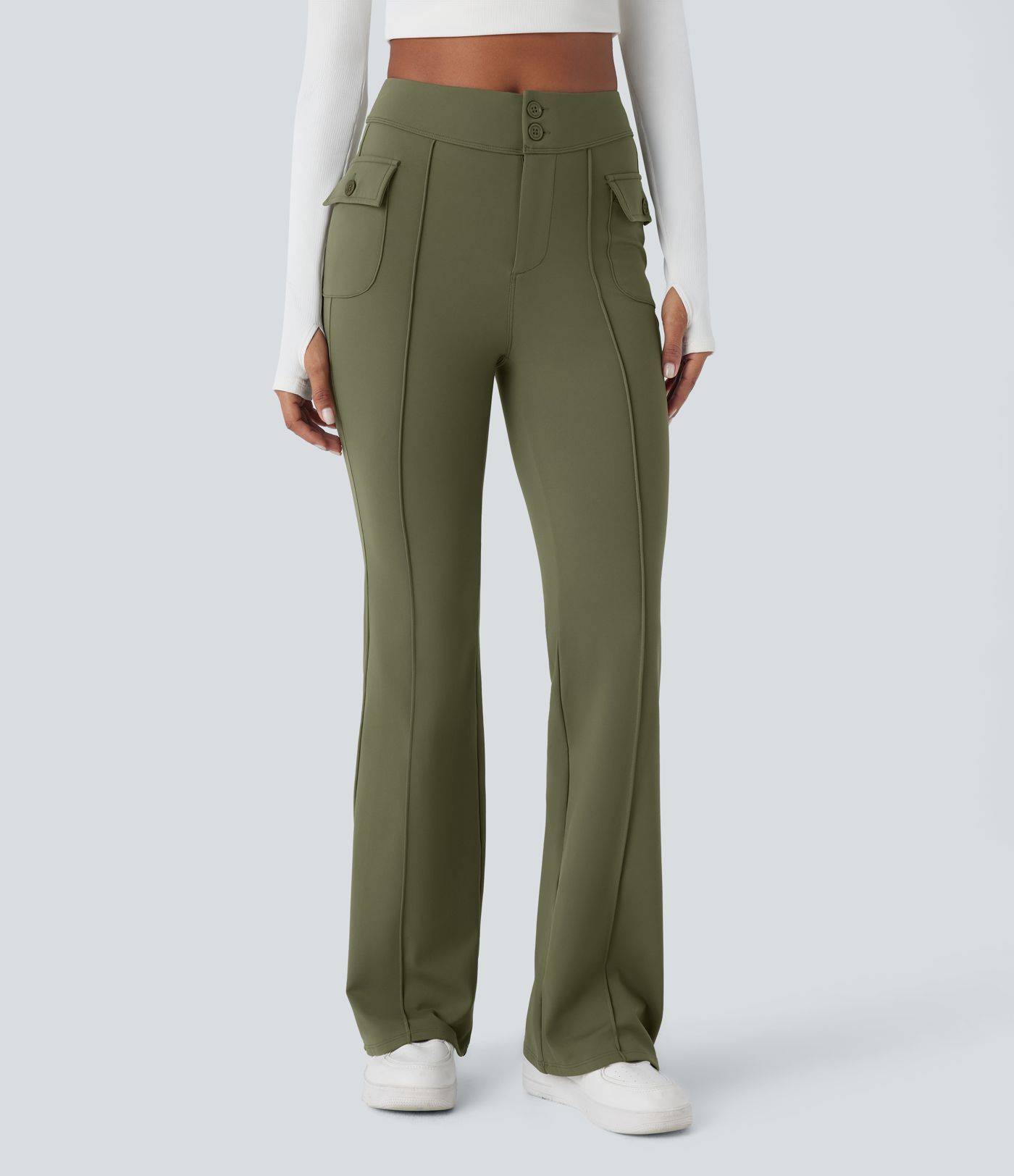 Pantalón Softlyzero™ cargo acampanado bolsillo lateral solapa tiro alto térmico