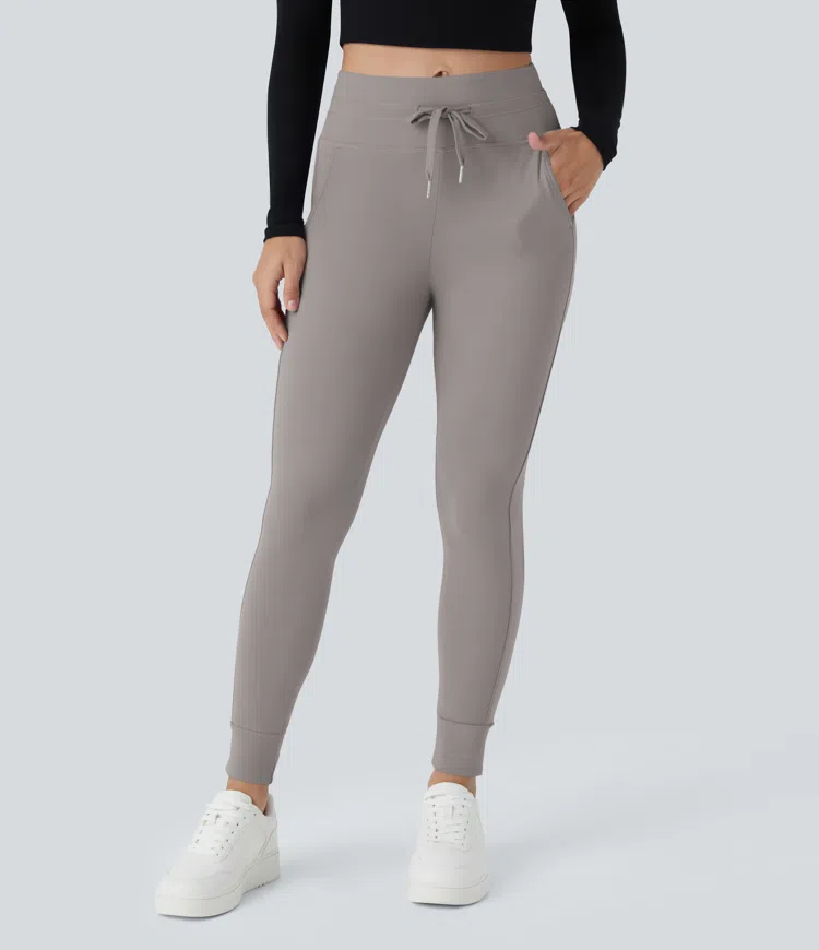 SoftlyZero™ Plush High Waisted Drawstring Pocket Plain Full Length Joggers
