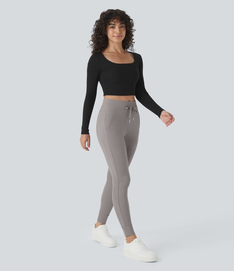 Joggers Softlyzero™ Plush liso largo completo bolsillo lateral cordón tiro alto