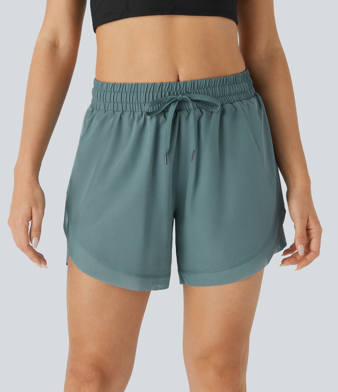 Mid Rise Drawstring Contrast Mesh 2-in-1 Flowy Running Shorts 5''
