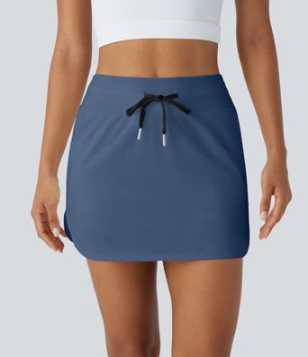 SoftlyZero™ QuickDry High Waisted Drawstring Pocket 2-in-1 Curved Hem Mini Golf Skirt-Golf Tee Pocket