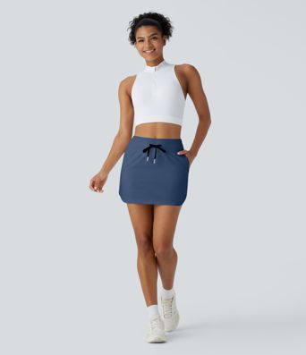 SoftlyZero™ QuickDry High Waisted Drawstring Pocket 2-in-1 Curved Hem Mini Golf Skirt-Golf Tee Pocket