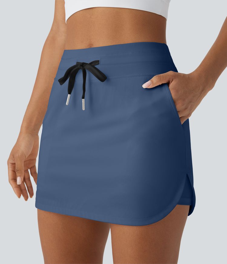 SoftlyZero™ QuickDry High Waisted Drawstring Pocket 2-in-1 Curved Hem Mini Golf Skirt-Golf Tee Pocket