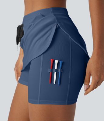 SoftlyZero™ QuickDry High Waisted Drawstring Pocket 2-in-1 Curved Hem Mini Golf Skirt-Golf Tee Pocket