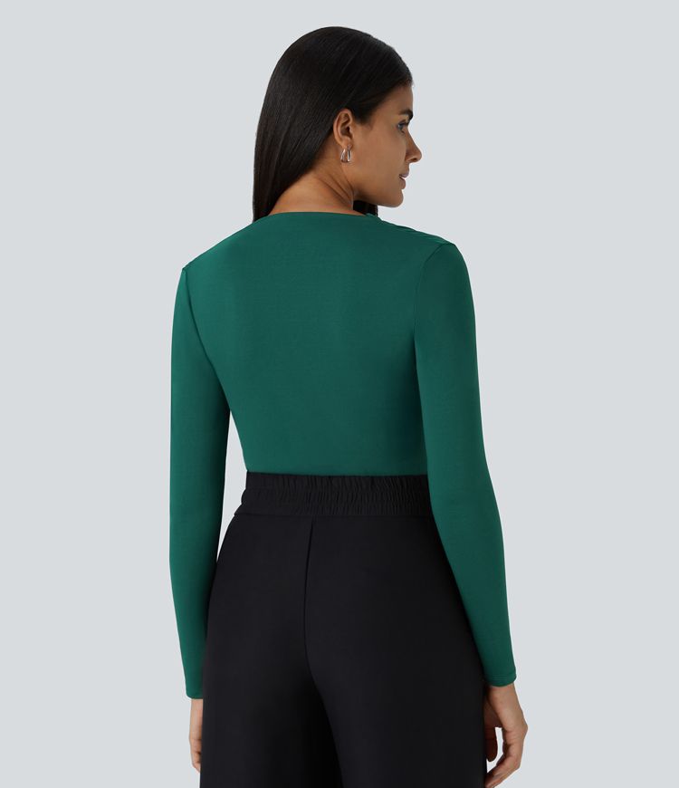 Cowl Neck Ruched Long Sleeve Slim Work Top