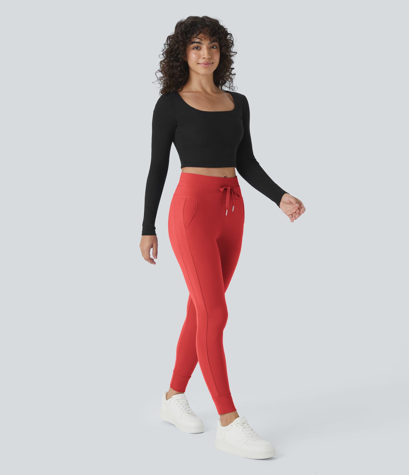 SoftlyZero™ Plush High Waisted Drawstring Pocket Plain Full Length Joggers