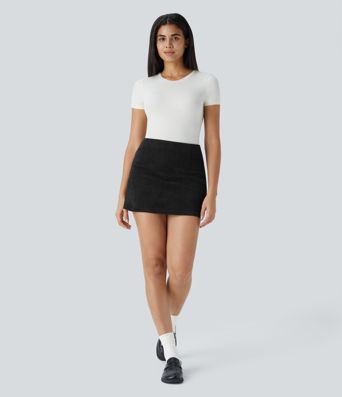 Mini falda de pana 2 en 1 de tiro alto con cremallera invisible y corte A