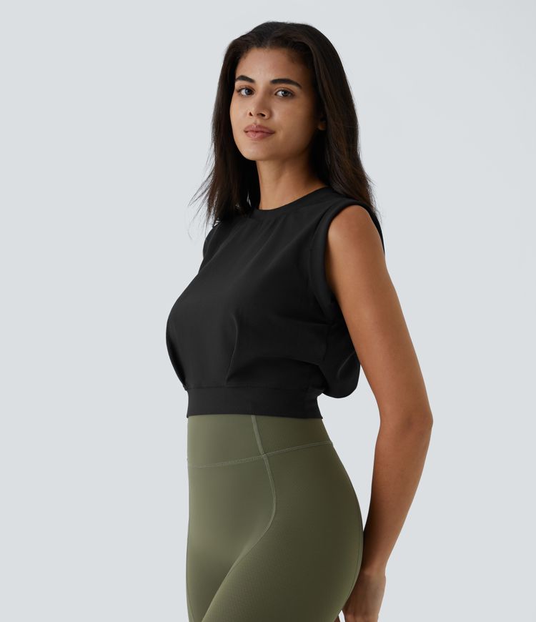 Patitoff® Flow Pet Hair Resistant Crew Neck Sleeveless Cropped Yoga Tank Top