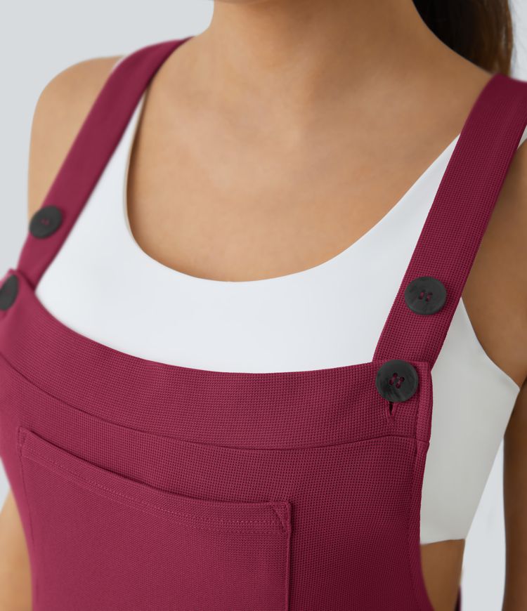 Pockets Waffle Women Casual Work Overalls