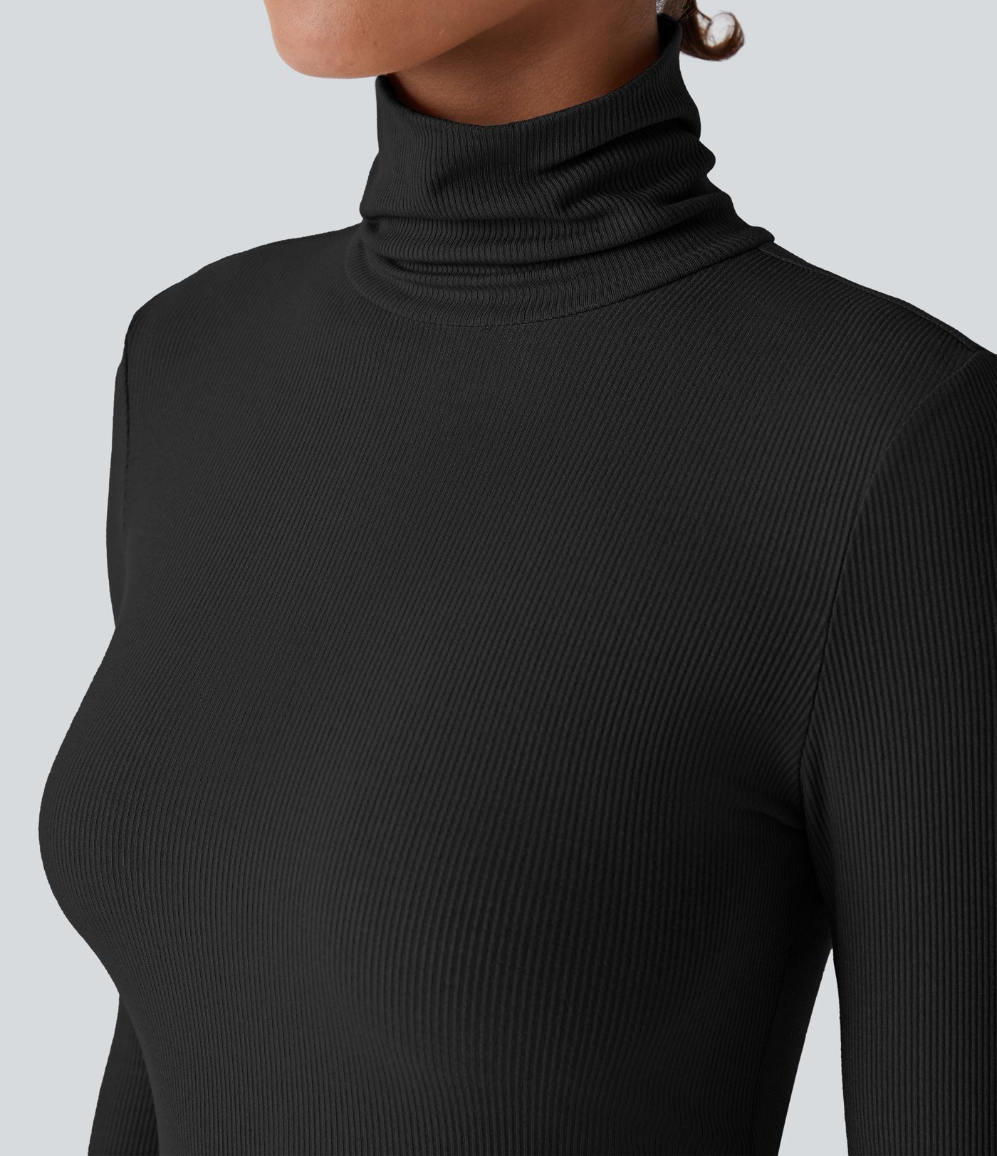 Ribbed Knit High Collar Long Sleeve Casual Top