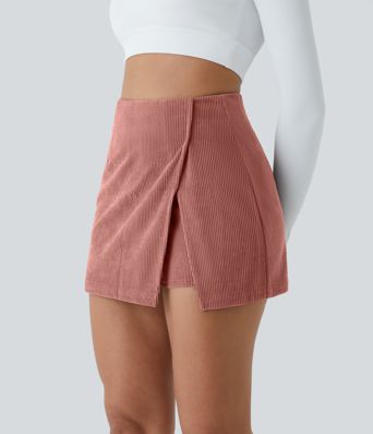 Vysoký pás, zadný zips, 2-v-1 menčestrová voľnočasová sukňa