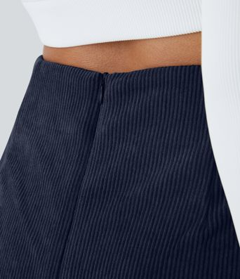 Háir mittismjóir buxnaskart með rennilás að aftan, 2-í-1 teygjanlegt hlýrabolsefni fyrir hversdags notkun