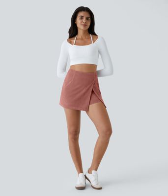 Vysoký pás, zadný zips, 2-v-1 menčestrová voľnočasová sukňa