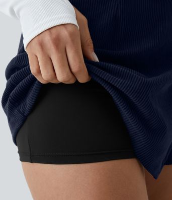 Háir mittismjóir buxnaskart með rennilás að aftan, 2-í-1 teygjanlegt hlýrabolsefni fyrir hversdags notkun