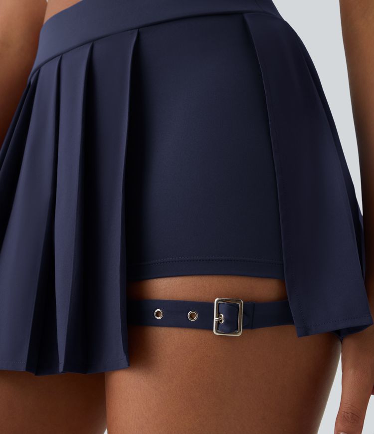 Breezeful™ High Waisted Pleated 2-in-1 Pocket Adjustable Buckle Micro Mini Quick Dry Casual Skirt