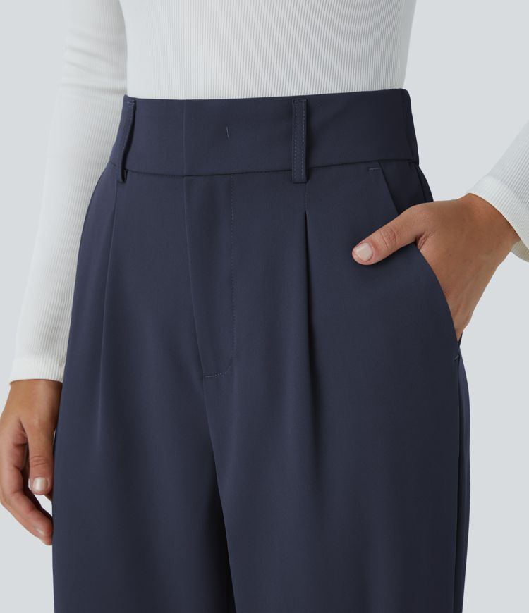 Pantalon Tailleur Fuselé Uni Poche Latérale Taille Haute