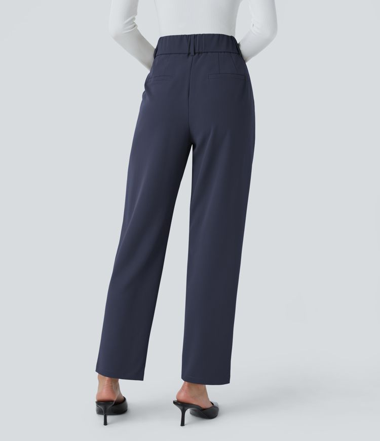 Pantalon Tailleur Fuselé Uni Poche Latérale Taille Haute
