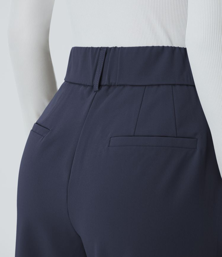 Pantalon Tailleur Fuselé Uni Poche Latérale Taille Haute