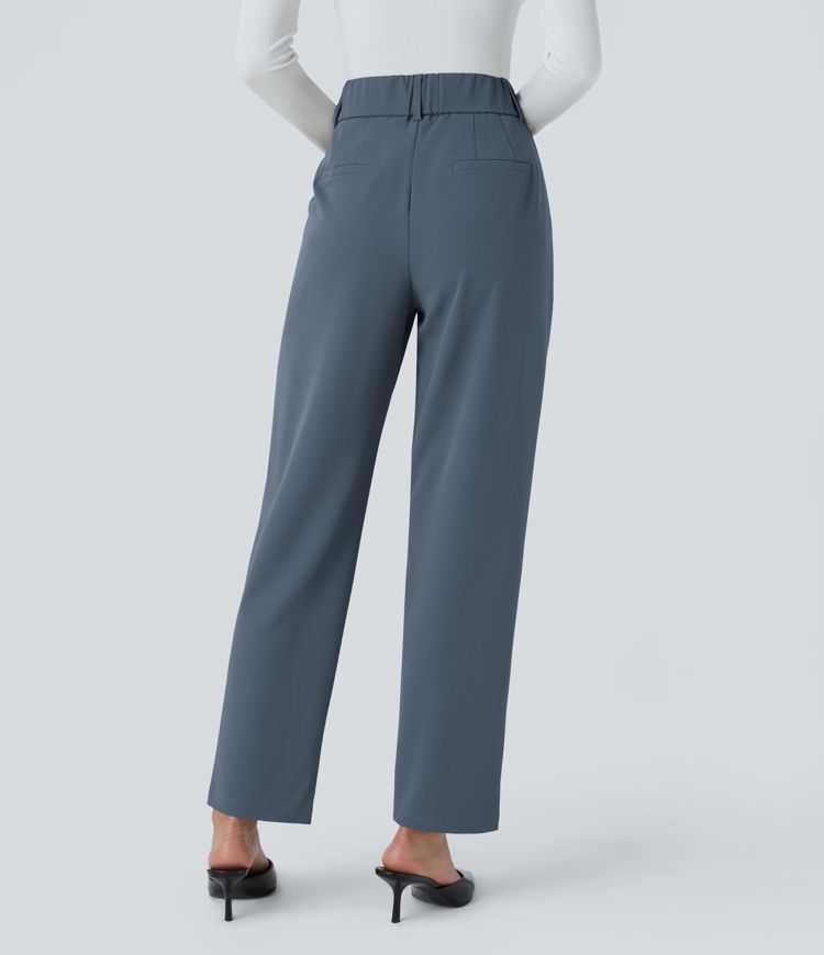 High Waisted Side Pocket Solid Work Tapered Pants