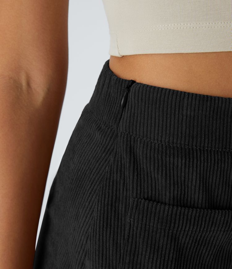  2-in-1-Mini-Freizeitrock aus Cord mit hohem Bund, Knopfleiste und Reißverschluss