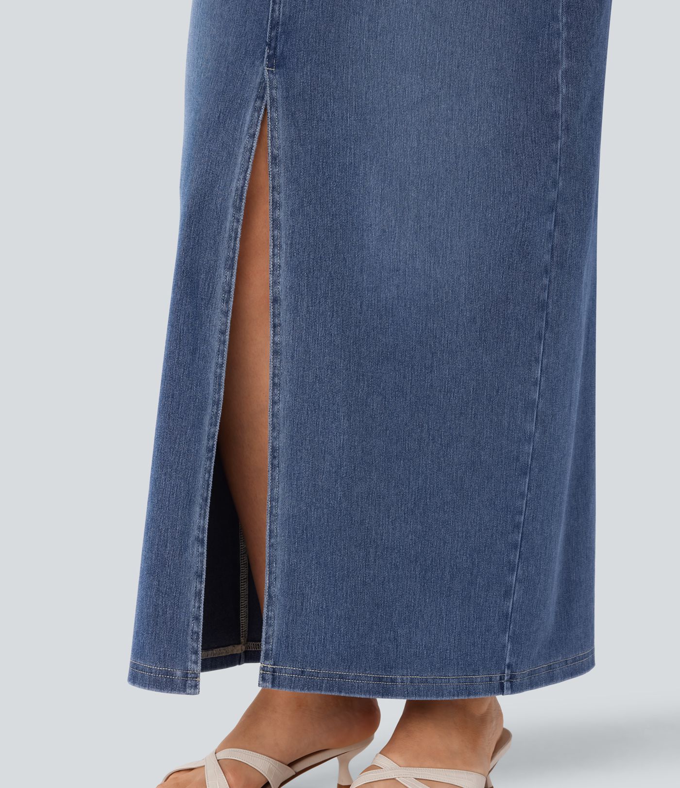 Halara Flex™ Mid Rise Pockets Straight Maxi Washed Denim Casual Skirt