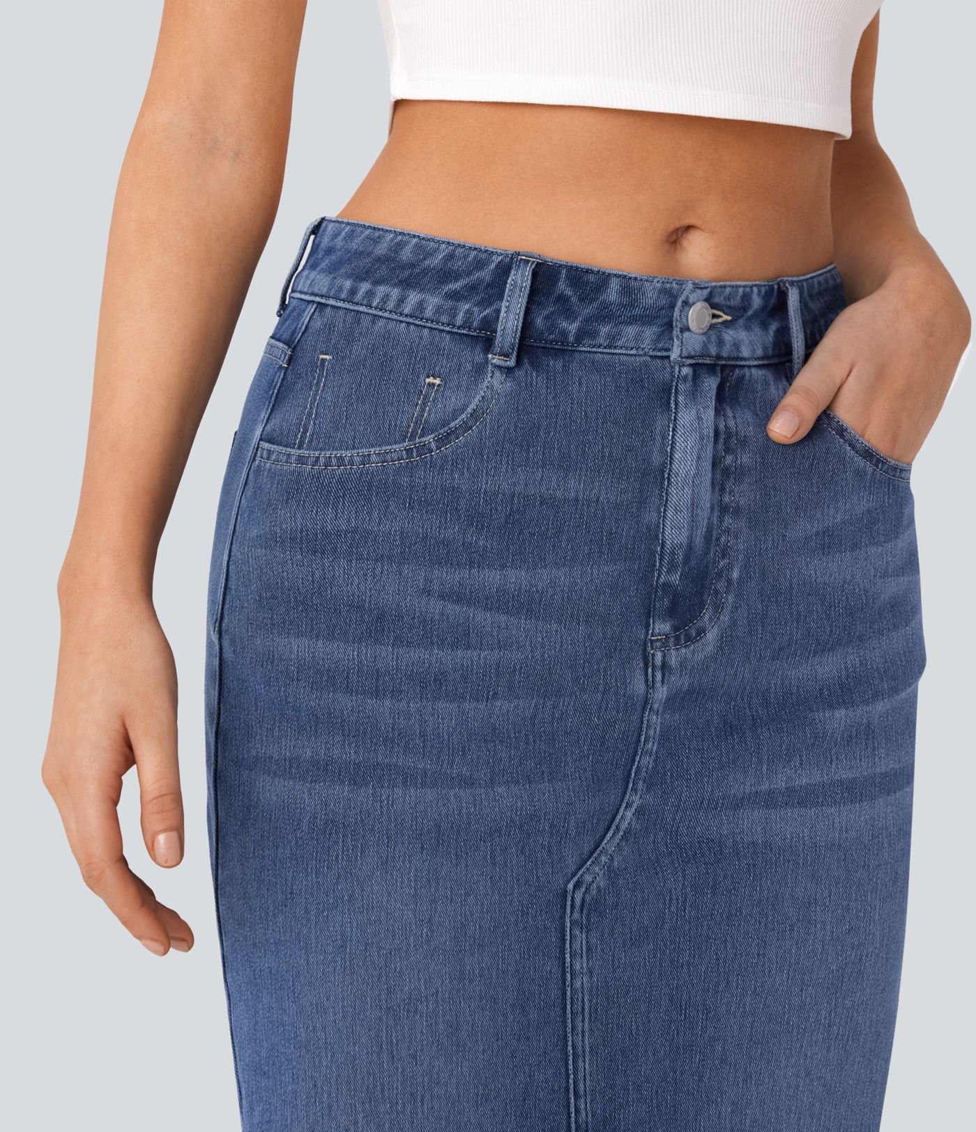 Halara Flex™ Mid Rise Pockets Straight Maxi Washed Denim Casual Skirt