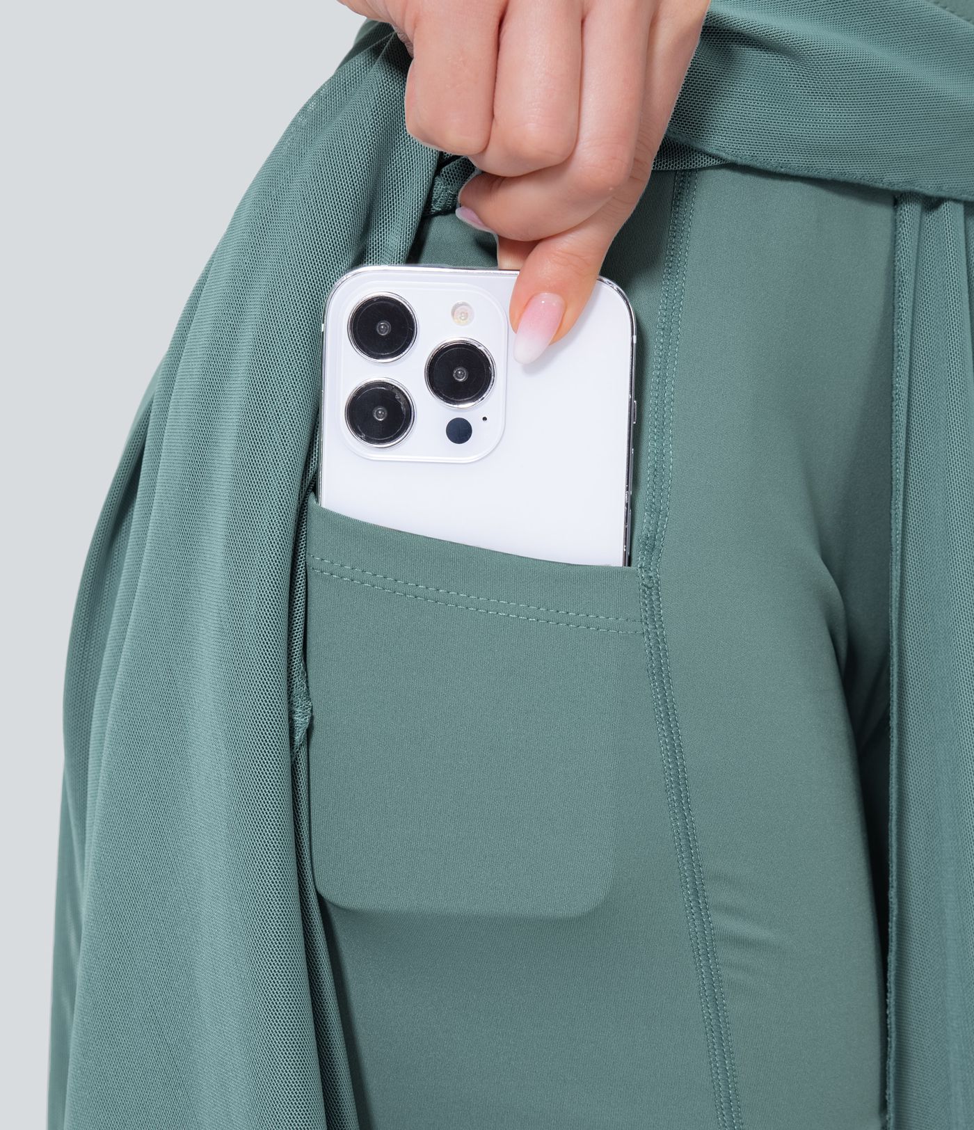 High Waisted Drawstring Contrast Mesh 2-in-1 Pocket Flowy Midi Flare Casual Skirt