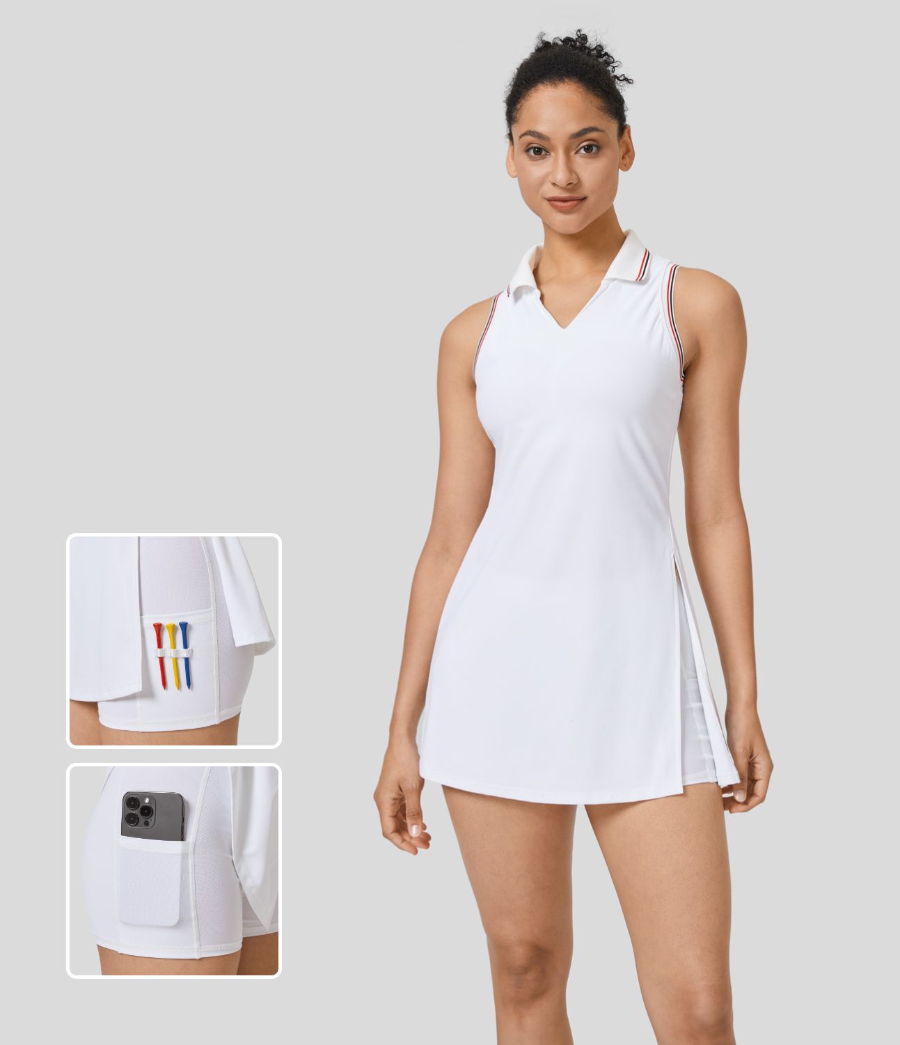 Collar Split 2-Piece Pocket Cool Touch Mini Golf Active Dress-Golf Tee Pocket