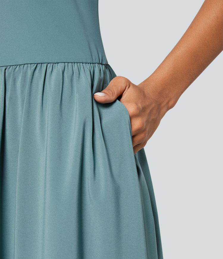 Breezeful™ Backless Side Pocket Flowy Flare Maxi Quick Dry Casual Slip Dress