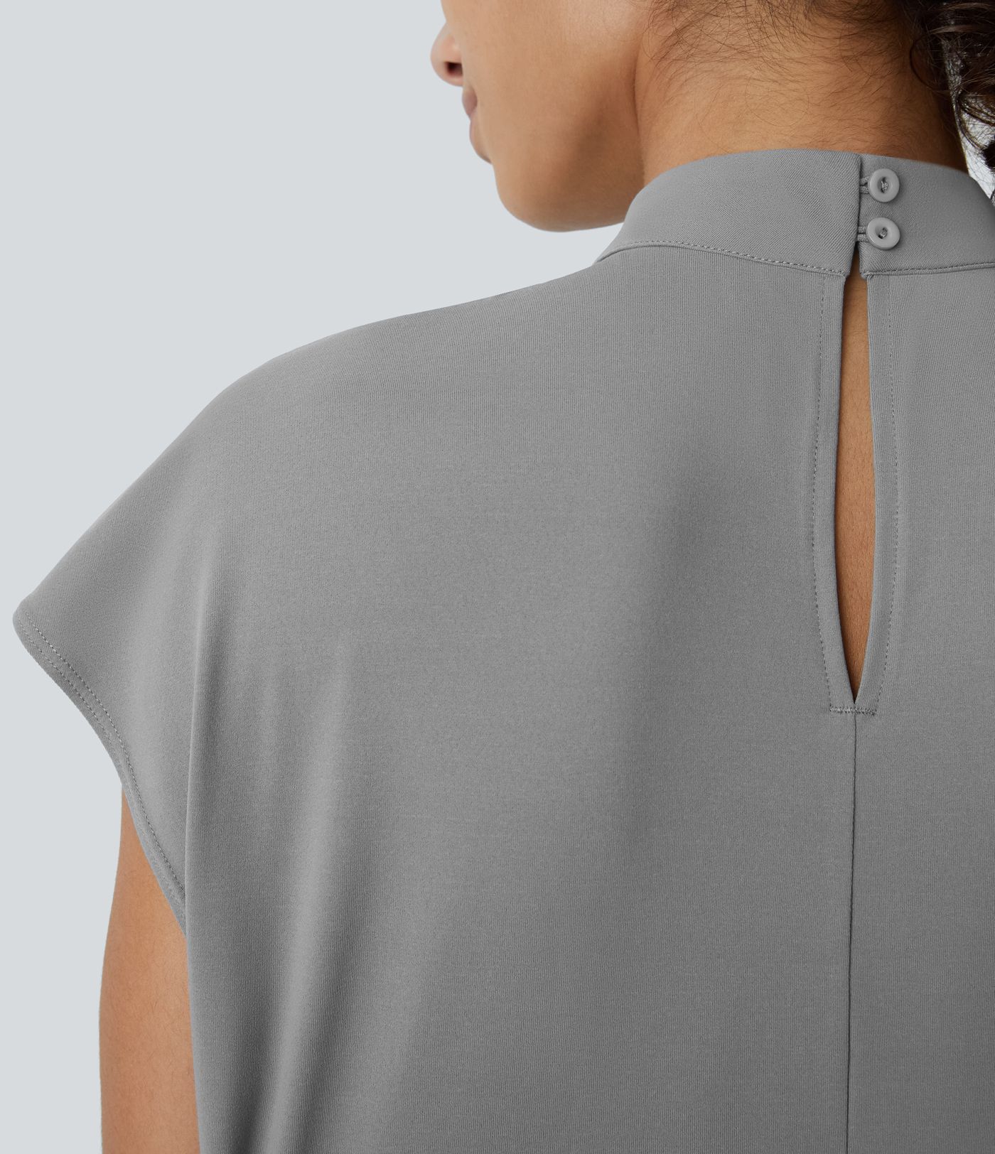 Stand Collar Button Back Cap Sleeve Work Blouse