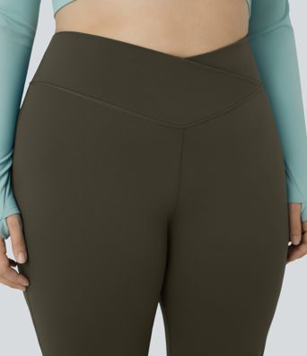 DayStretch High Waisted Crossover Full Length Flare Plus Size Leggings