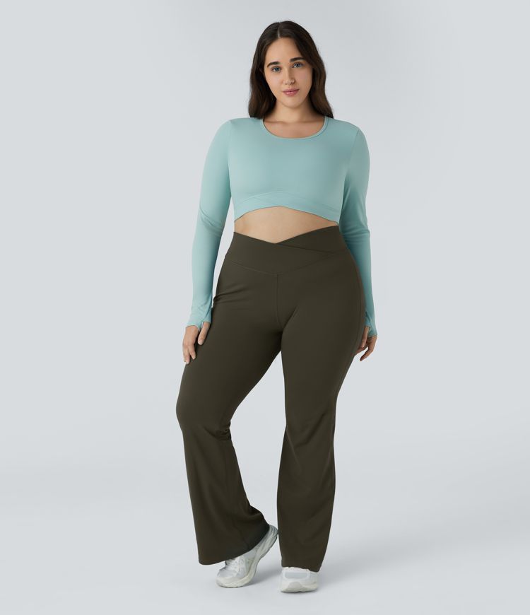 DayStretch High Waisted Crossover Full Length Flare Plus Size Leggings