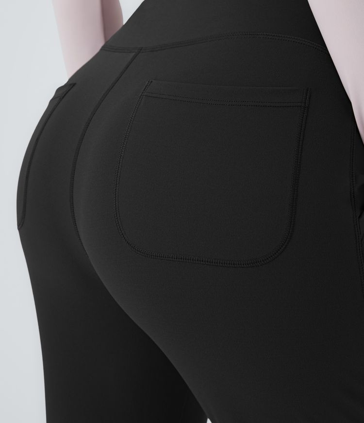 Legging Évasé Taille Haute avec Poches Latérales Uni