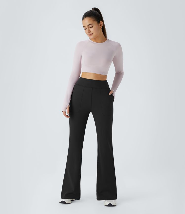 Legging Évasé Taille Haute avec Poches Latérales Uni