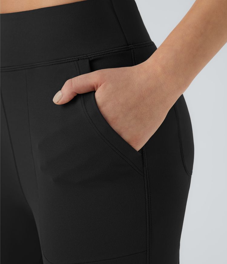 High Waisted Side Pocket Plain Flare Leggings