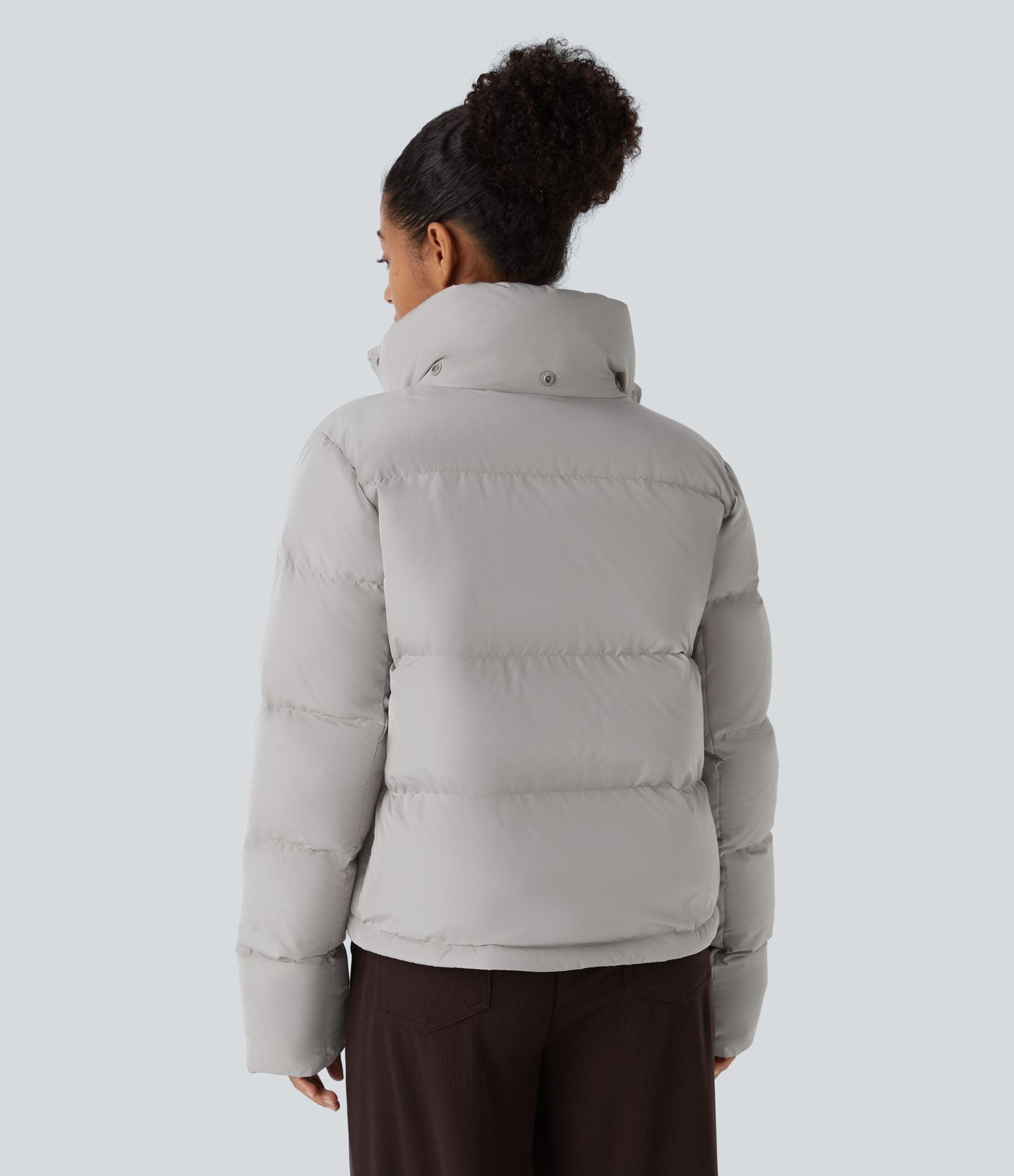 Removable Hood Button Long Sleeve Invisible Pocket Adjustable Drawcord Relaxed Casual Puffer Down Jacket