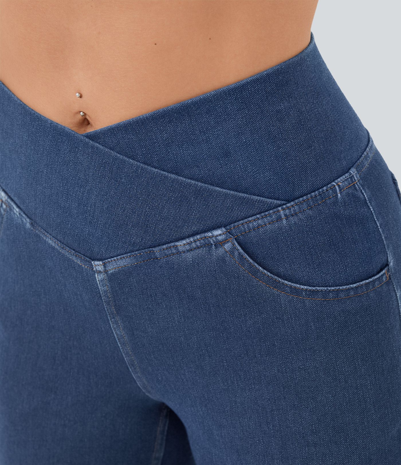 Jeans Halara Flex™ Denim súper acampanado elástico lavado bolsillo cruzado tiro alto