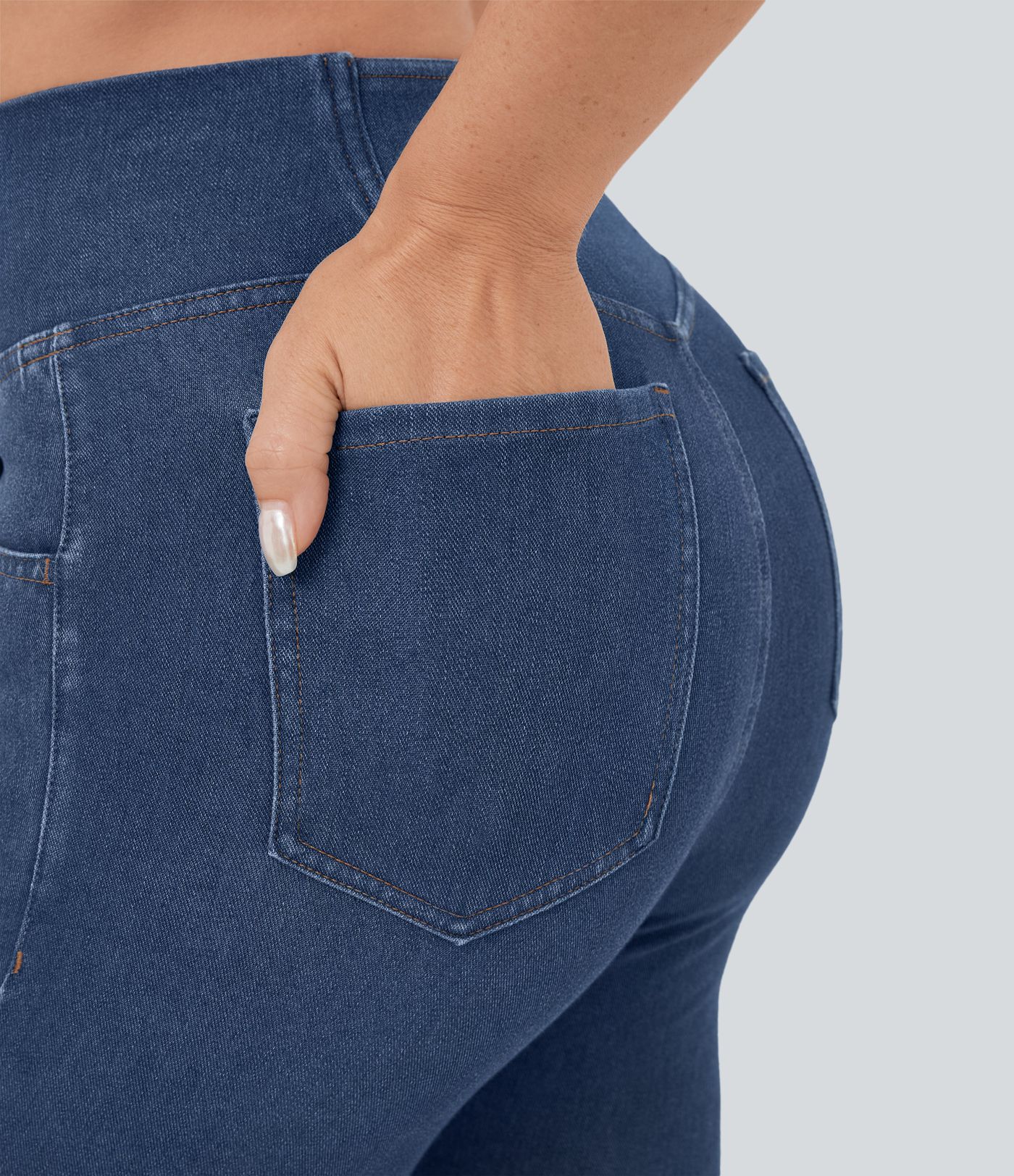 Jeans Halara Flex™ Denim súper acampanado elástico lavado bolsillo cruzado tiro alto