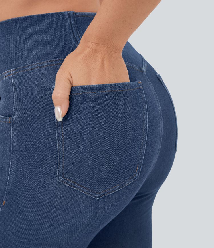 Jeans Halara Flex™ Denim súper acampanado elástico lavado bolsillo cruzado tiro alto