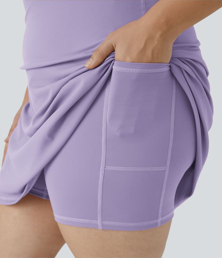 Everyday SoftlyZero™ Plush 2-in-1 Flare Plus Size Activity Dress-Wannabe-Longer Length