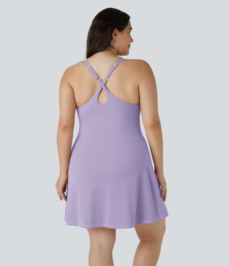 Everyday Softlyzero™ Plush Backless 2-in-1 Flare Plus Size Activity Dress-Wannabe-Longer Length & Adjustable Straps